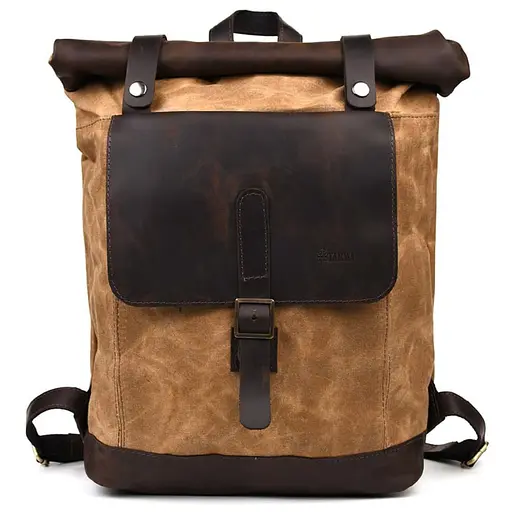 Рюкзак из лошадиной кожи и вощеного канваса ролл-ап TARWA 40х31х13 см sum0028439 - фото 3