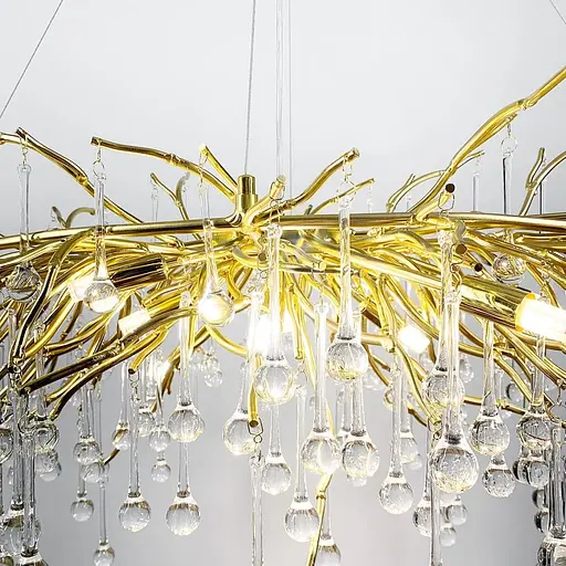 Люстра золотая удлиненная с хрустальными капельками 120×60 см | Line F | Ст. 705L-1200 GD+CL - фото 3