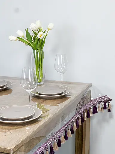 Скатерть силиконовая с фиолетово-молочной бахромой 300х190 см - фото 9