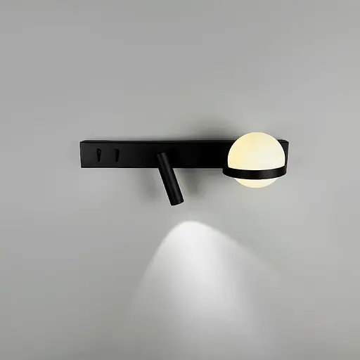 Бра Line F праве на 2 вимикачі з білим плафоном та спотом у чорному корпусі 40 см Арт. B190/2 BK RIGHT - фото 3