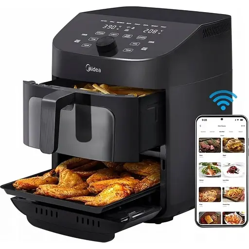 Аэрофритюрница двойная Midea MAD1100DADK 2 зоны приготовления 10 программ управления с телефона - фото 6
