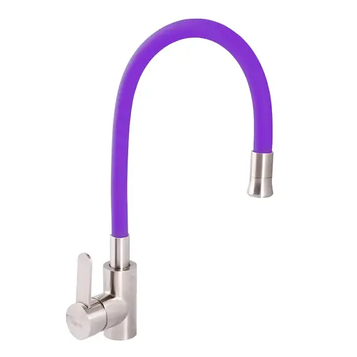 Смеситель для кухни Zerix LR74004-8 с фиолетовым гибким изливом LL1478 Нержавеющая сталь - фото 1