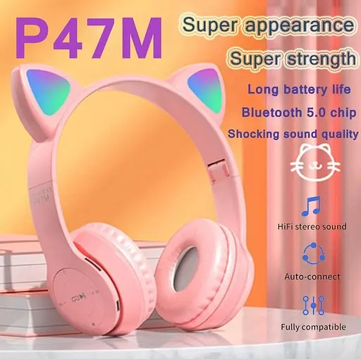 Бездротові навушники Cat ear P47M Рожевий (2104618324) - фото 3