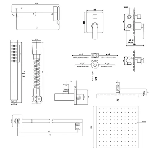 Душова система Kohlman Experience 35 chrome + BOX прихованого монтажу QW211EQ35, Хром - фото 2