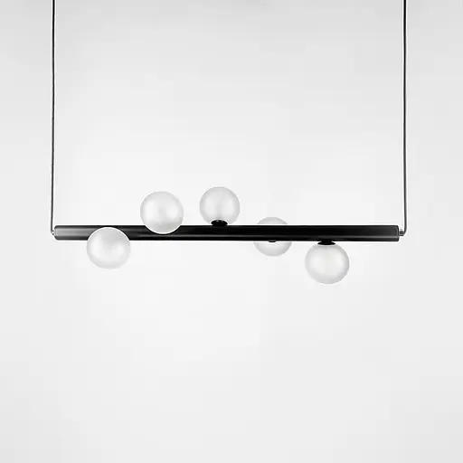 Горизонтальна люстра з 7 білими плафонами у чорному каркасі 80 см | Арт. SGJ 2-800H BK | Line F - фото 4