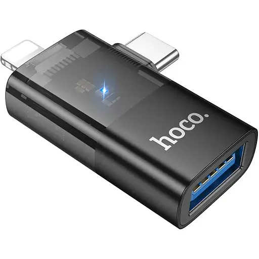 Адаптер перехідник Hoco UA36E 2в1 Lightning/ Type-C to USB чорний