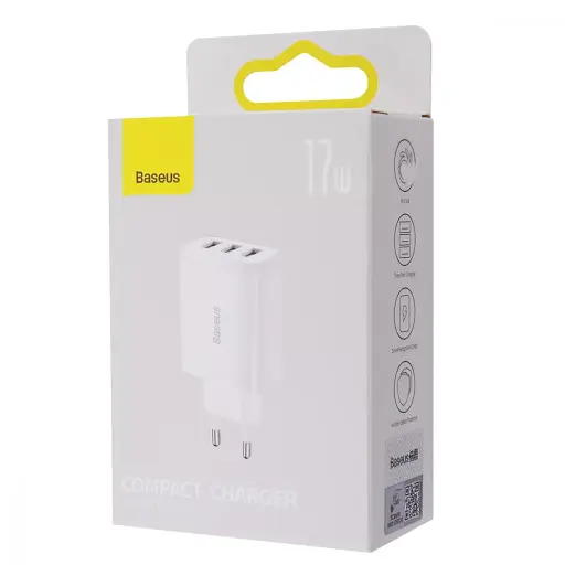 Блок питания Baseus Compact 17W (3 USB) белый зарядное устройство - фото 3