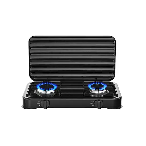 Настольная газовая плита  Rainberg RB-2229 на две конфорки с крышкой для кемпинга нержвеющая сталь Черная - фото 2