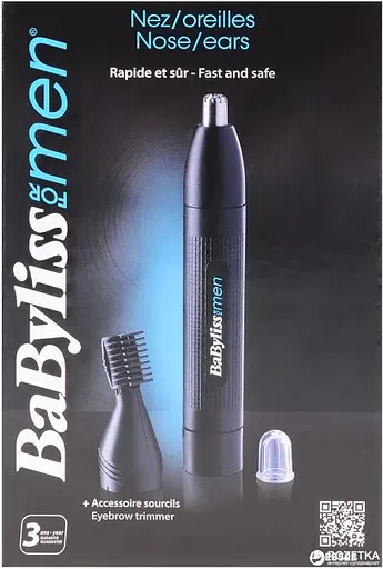 Тример BaByliss для стрижки волосся в носі і вухах, 2 насадки, чорний - фото 4