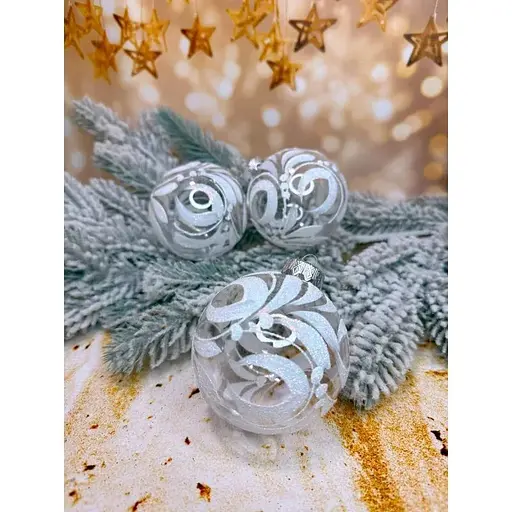 Набір куль Розпис 80 мм 3 шт із витонченим орнаментом Прозорий - фото 1