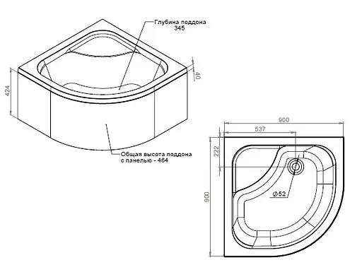 Душевой поддон Am.Pm Gem 90x90x46.4см полукруглый с сифоном белый W90T-401A090W белый - фото 2