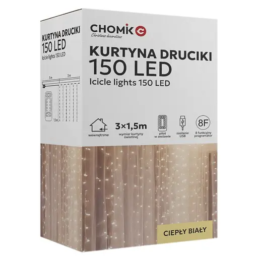Гирлянда Chomik Штора 150LED теплый белый 3 x 1.5 м (LED8479)
