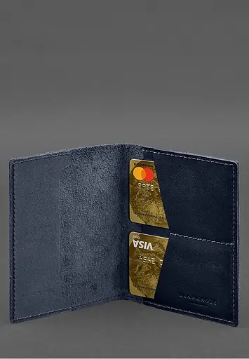 Кожаная обложка для военного билета с карманами 7.2 синий краст - фото 6