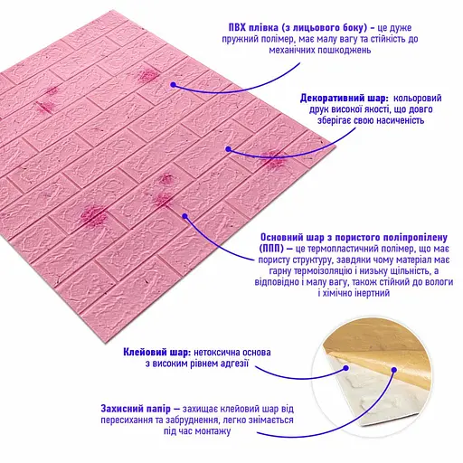 Декоративная 3D панель самоклейка 700х770х5мм Одуванчик (светло-розовый кирпич) (022) SW-00000023 - фото 2