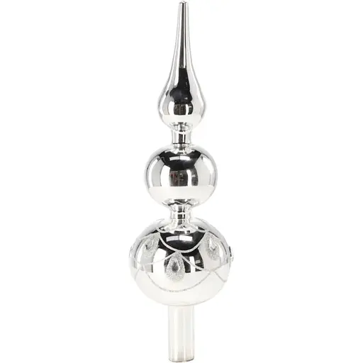 Верхушка на елку Chomik стеклянная декорированная серебряная 30 см (BOZ4396)