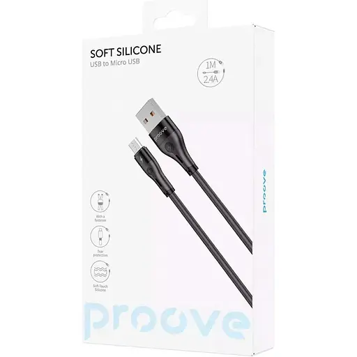 Кабель Proove Soft Silicone USB-A to Micro-USB 2.4A 1m Black (CCSO20001301) [130625] - фото 5
