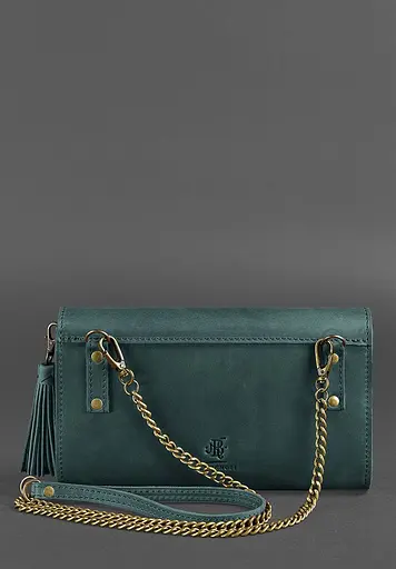 Женская кожаная сумка Элис зеленая crazy horse - фото 4