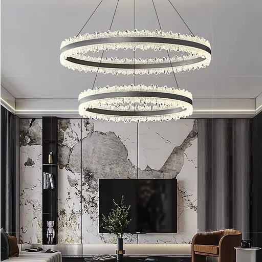 Волшебная подвесная люстра в черном корпусе с двумя кольцами Ø 80+60 см | Ст. MJ304-800+600 BK | Line F - фото 1