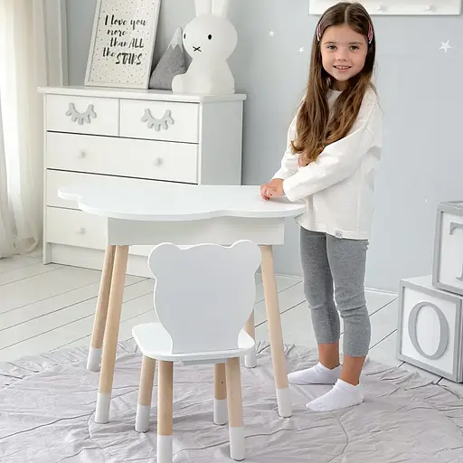 Детский столик Облако с нишей и стульчиком Мишка (Белый) - фото 7