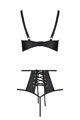 Комплект білизни Passion TASMINA Set XXL/XXXL black ліф високі трусики з корсетом ззаду - фото 4