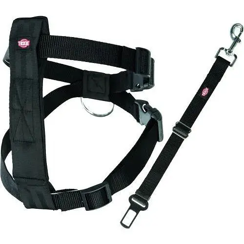 Пояс-шлея безпеки Trixie в автомобіль для собак розмір M 50-70 см на 25 мм чорний