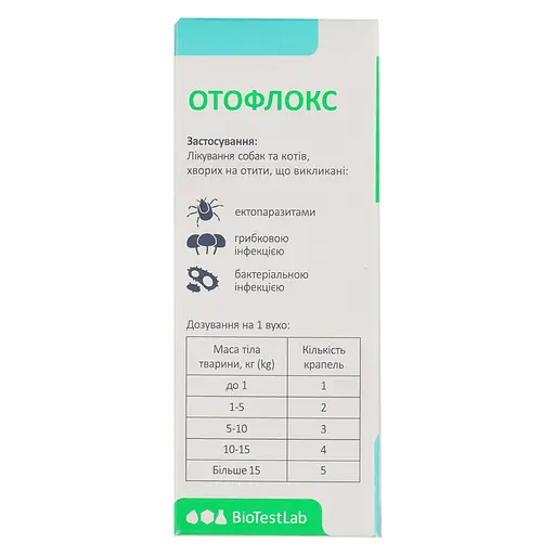 Уцінка. Краплі вушні BioTestLab Отофлокс від отитів для собак і котів 10 мл - фото 6