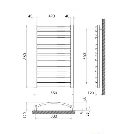 Рушникосушка водяна Heizung WG 15/55 вигнута 860х550 мм 428 Вт Чорний 30412 - фото 3