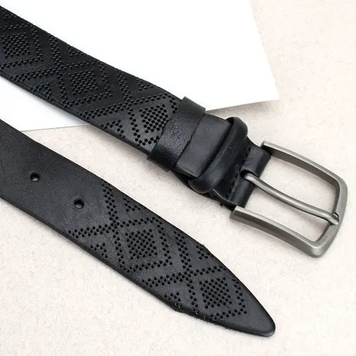 Ремень мужской кожаный JK-3556 (120 см) черный с вышиванкой - фото 3