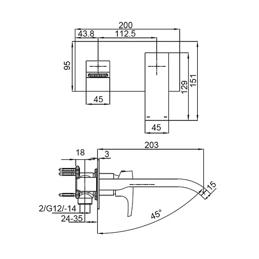Змішувач для умивальника Koer KB-16007-01 вбудований KR3450 Хром - фото 2