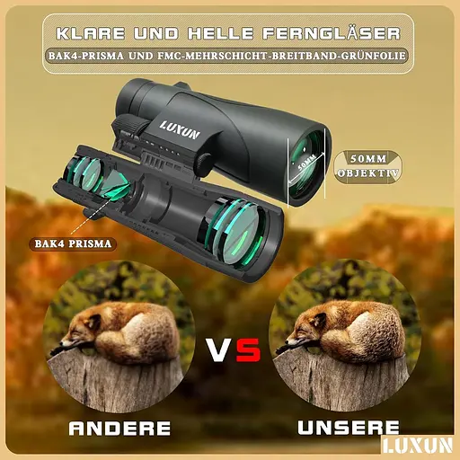 Бинокль LUXUN 12x50 HD для взрослых с чехлом для адаптера для смартфона, 20-миллиметровым охотничьим биноклем с покрытием FMC - фото 2