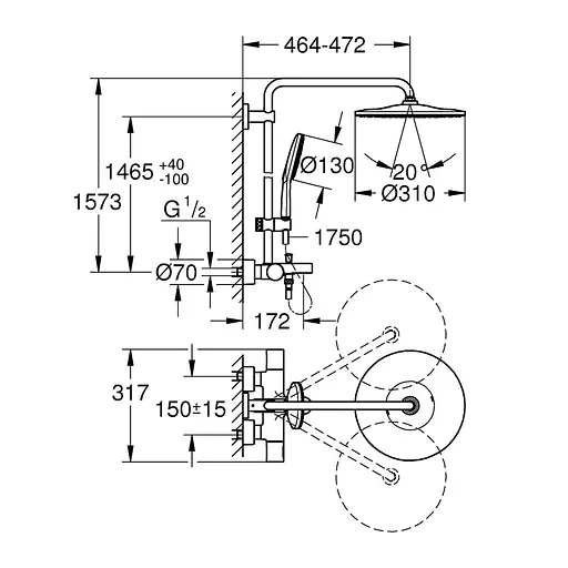 Душова система Grohe Rainshower Smartactive 26657000, Хром - фото 2