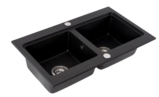 Кухонна мийка гранітна Rea Caddy подвійна black ZLE-00132, Чорний - фото 1