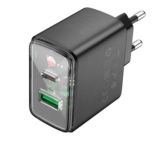 Адаптер живлення 2 порти зарядний пристрій Hoco CS42a 30W блок чорний - фото 2