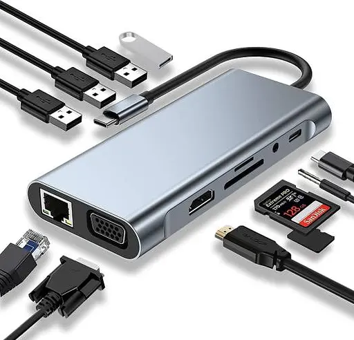Хаб Док станция 11 в 1 USB Type-C концентратор для ноутбука 11 портов  - фото 4