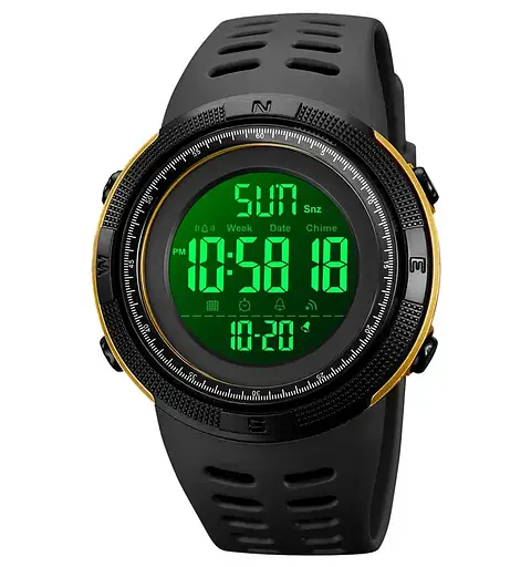 Спортивний наручний годинник Skmei 2070 (Чорний з золотим корпусом та білим циферблатом) - фото 2
