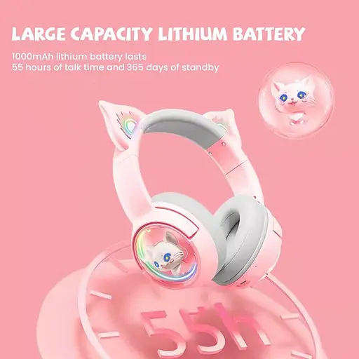 Дитячі ігрові бездротові Bluetooth навушники Onikuma B5 з RGB підсвічуванням і вбудованим мікрофоном Рожевий - фото 4