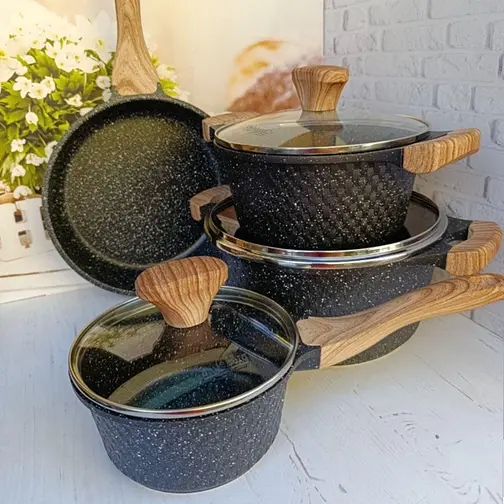 Набор посуды Styleberg ST-3035 7 предметов с крышками гранитное покрытие - фото 5