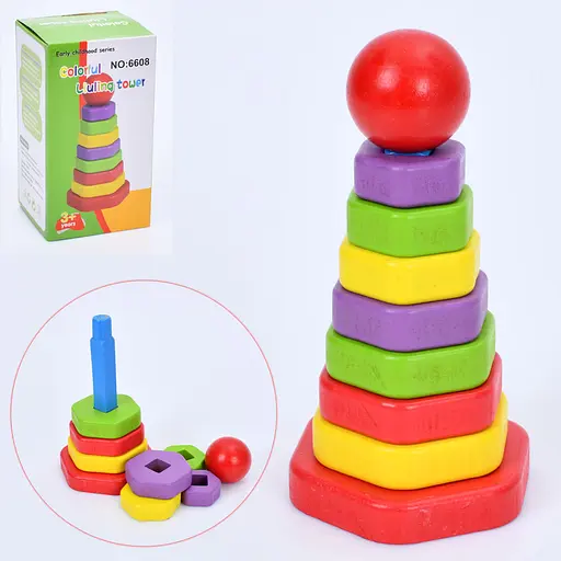 Деревянная игрушка "Пирамидка" 17 см, 7 колец MD0865 - фото 2