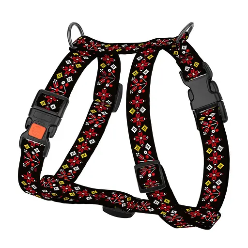 Шлей для собак Н-образная Баркси патриотическая 20 мм Вышиванка черная - фото 2