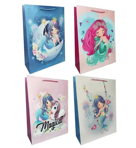 Подарунковий пакет картонний, 200 г/м², Русалки, 26x32x10 см, 6 шт. в упаковці (В асортименті)