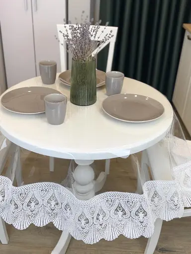 Силіконова скатертина з білим мереживом Рішельє 15 см 180х100 см - фото 7