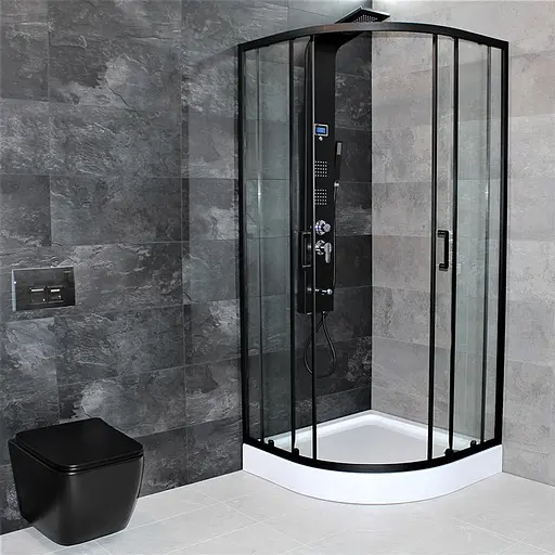 Душевая кабина Dusel EF-182B Black Matt 100x100, Черный матовый, Универсальная, прозрачная, 100x100 - фото 4