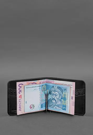Кожаный портмоне 4.4 (с зажимом) черный Crazy Horse карбон - фото 3