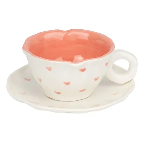 Чашка с блюдцем Нежные сердца 200 мл Розовый - фото 2