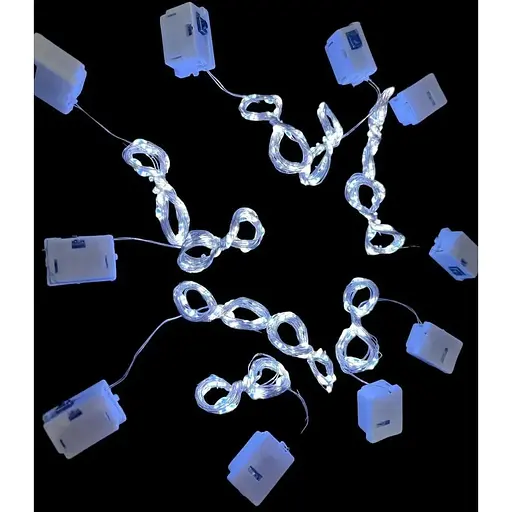 Светодиодная гирлянда на серебряной проволоке 2M 20 LED белый свет, три режима, набор 10шт, батарейки в