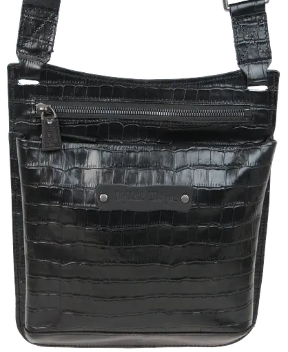 Мужская кожаная наплечная сумка под крокодила черная Mykhail Ikhtyar sum0028768 - фото 3