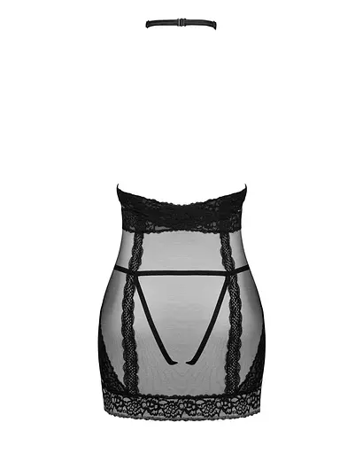 Полупрозрачная сорочка с открытой грудью Obsessive Lacrisia chemise черная с чокером XS/S - фото 6