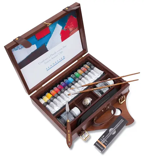 Деревянный набор масляных красок Sennelier Extra-Fine, 15 туб по 21 мл.