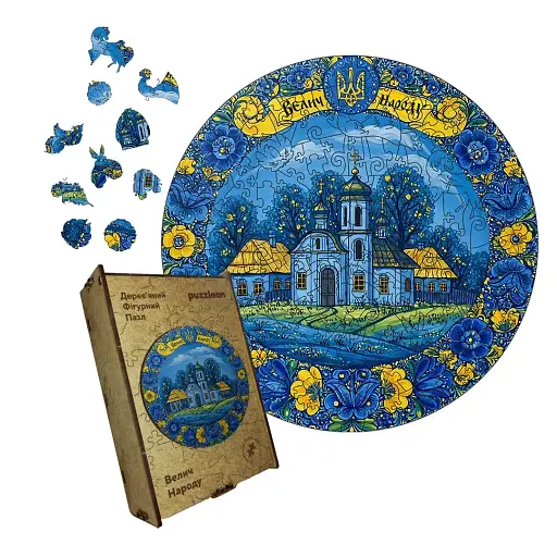 Деревянный фигурный пазл Декоративная Роспись Величие Народа, А5, Картонная коробка 35 элементов