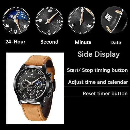 Годинник AKNIGHT чоловічий, хронограф, водонепроникний, з нержавіючої сталі - фото 5